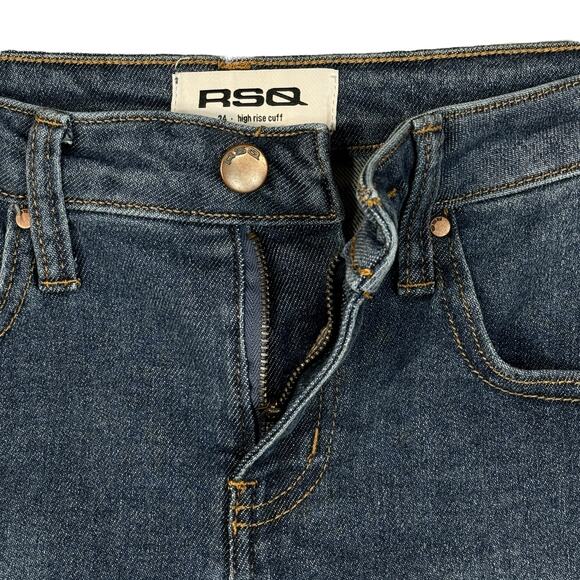 RSQ SZ 24 High-Rise Cuff Jean Shorts Stretch Zip-Fly Stretch Pockets Blue - Picture 2 of 7